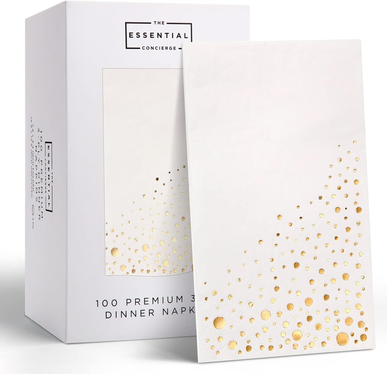 Stylish Gold Dinner Napkins – 100 Pack Disposable White & Gold 3-Ply Paper Napkins, 7.5 x 4.25 Inch, Perfect for Weddings, Receptions, and Parties